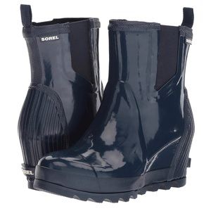 🆕 Sorel Joan Rain Wedge Chelsea Gloss Rubber Boot